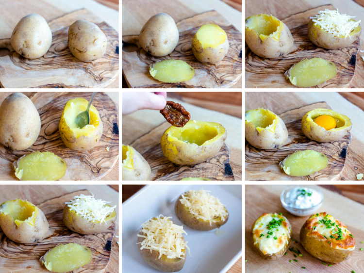 für Backkartoffeln mit Ei und Mozzarella