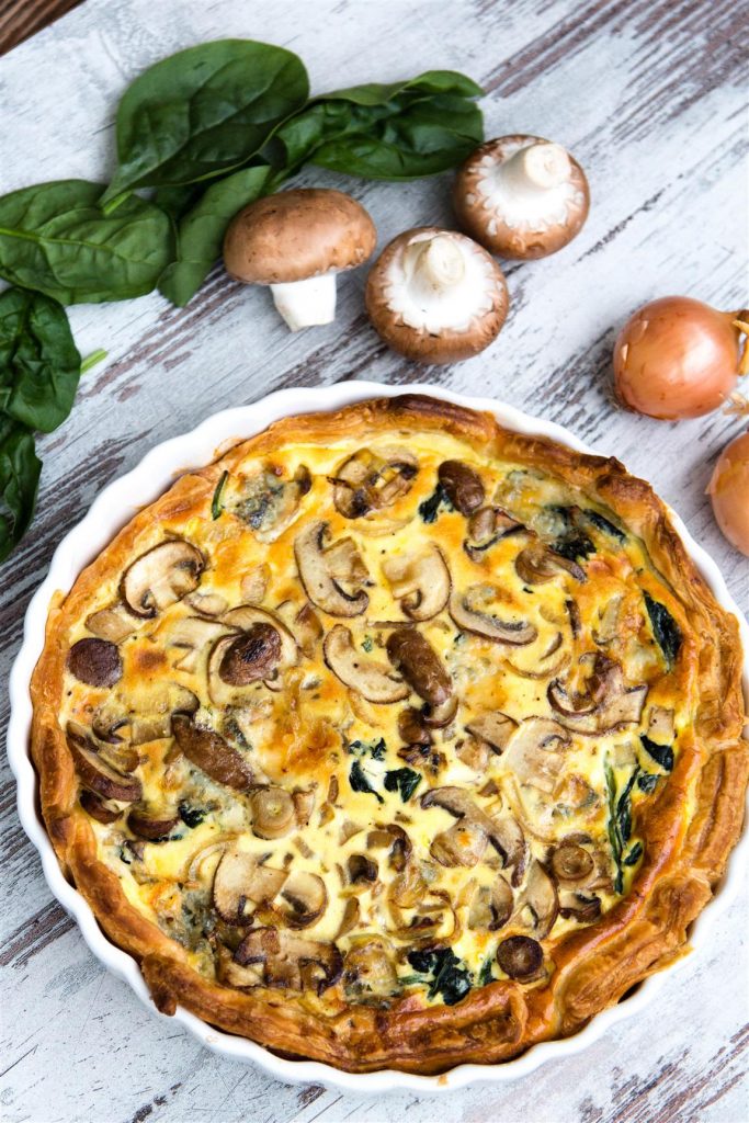 Quiche mit Champingons Gorgonzola und Spinat