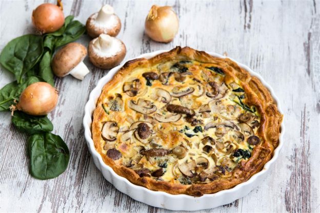 Quiche mit Champingons Gorgonzola und Spinat