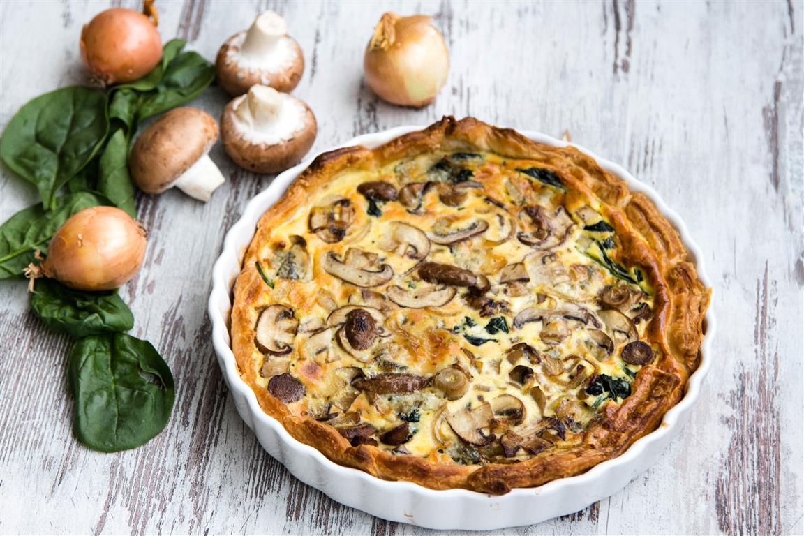 Quiche mit Champingons Gorgonzola und Spinat